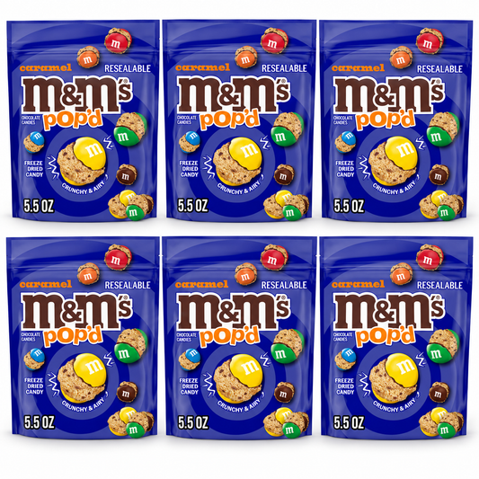 M&Ms Pop'd Caramel Chocolate Crunchy Candy - 5.5 oz Resealable Bag 6 pack
