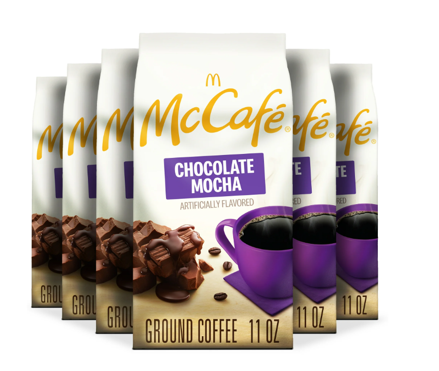 McCafe Mocha Chocolate Mocha Flavored Ground Coffee, Light Roast, 11 oz Bagged 6pk