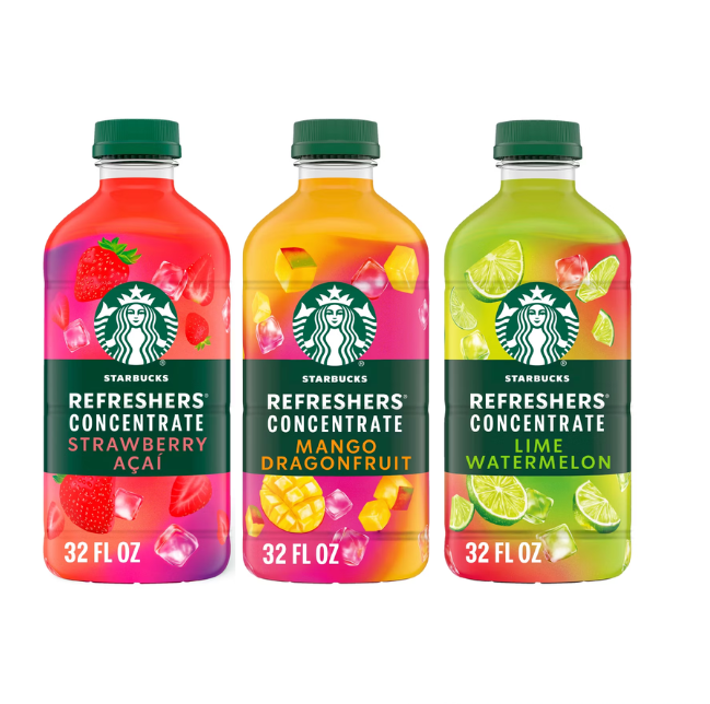 Starbucks Refreshers Concentrate Variety Pack 3 Flavors Strawberry Acaí, Mango Dragonfruit, Lime Watermelon