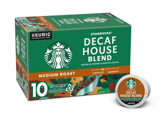 Starbucks K-Cup Coffee Pods, Medium Roast Coffee, Decaf House Blend, 100% Arabica, 10ct