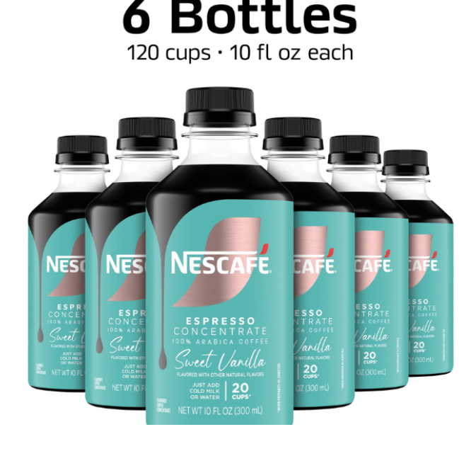 (6 pack) NESCAFE Espresso Concentrate, Sweet Vanilla, Instant Espresso Coffee, 10 fl oz, 6 Pack of Bottles