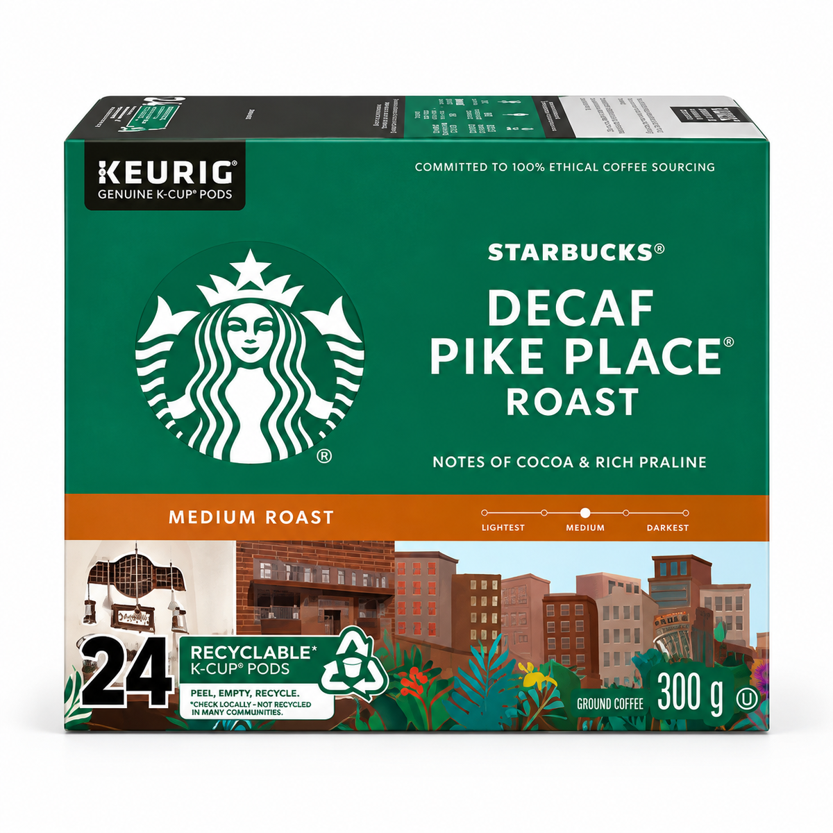 Starbucks Decaf Pike Place Roast Medium Roast Coffee K Cup Pods, 24 Count Hot or Iced