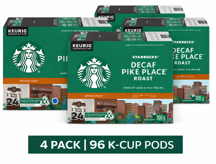 Starbucks Decaf Pike Place Roast Medium Roast Coffee K Cup Pods, 24 Count Hot or Iced
