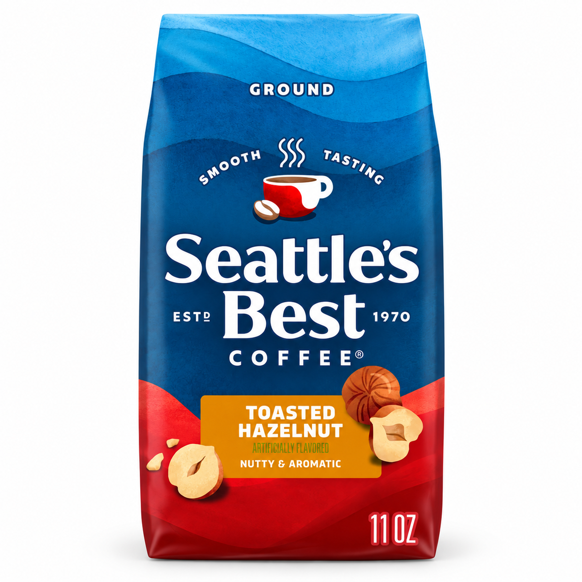 Seattle's Best Coffee Toasted Hazelnut Flavored Ground Coffee for Cold Brew or Hot 11 oz
