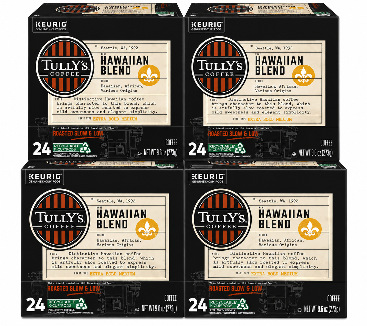 Tully's Coffee Hawaiian Blend, Single-Serve Keurig K-Cup Pods, Medium Roast Coffee, 24 Count