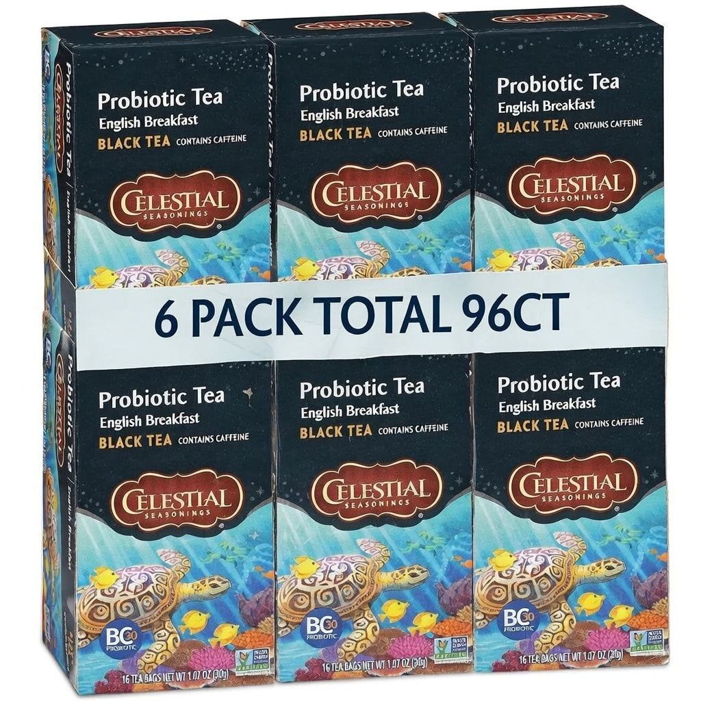 Celestial Seasonings Black Tea, Probiotic Tea, English Breakfast, 16 Count (Pack of 6) (Packaging May Vary)