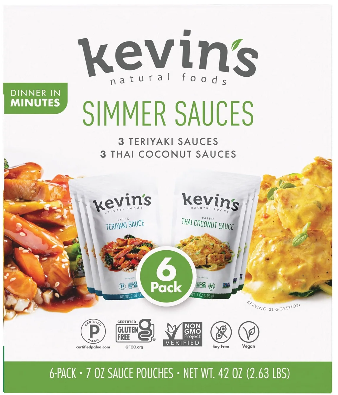 Kevin’s Natural Foods Simmer Sauces Variety Pack – 6 Pack (Teriyaki & Thai Coconut) | Paleo, Gluten Free, Non-GMO
