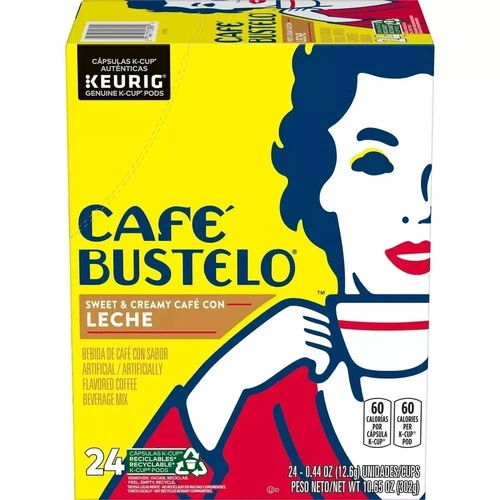 Cafe Bustelo Sweet & Creamy Cafe con Leche Coffee Drink, Keurig K Cup Pods 24ct
